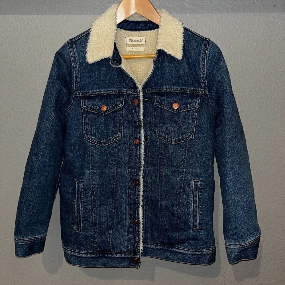 MADEWELL Oversized Denim Jean Trucker Jacket Sherpa Edition Donaway Wash - XS